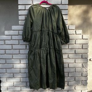 NWT Sundry Tiered Poplin Longsleeve Maxi Dress in Olive Green - Size 2 (M 8-10)